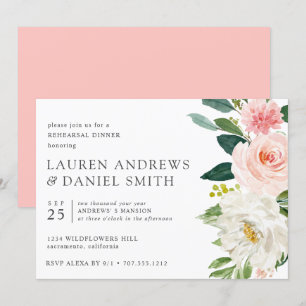 Moderner Blues Chic Floral Pink Probe Dinner Einladung