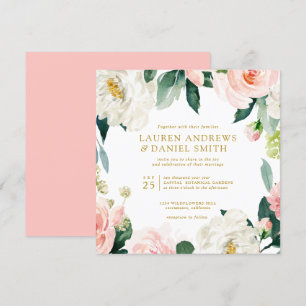 Moderner Blues   Chic Gold Botanical Garland Hochz Einladung