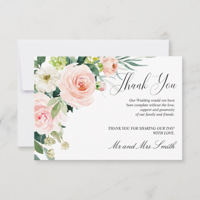 Moderner Blues | Elegant Floral Wedding Vielen Dan Dankeskarte (Vorderseite)