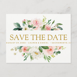 Moderner Blues   Floral Gold WEDDING speichern Dat Ankündigungspostkarte