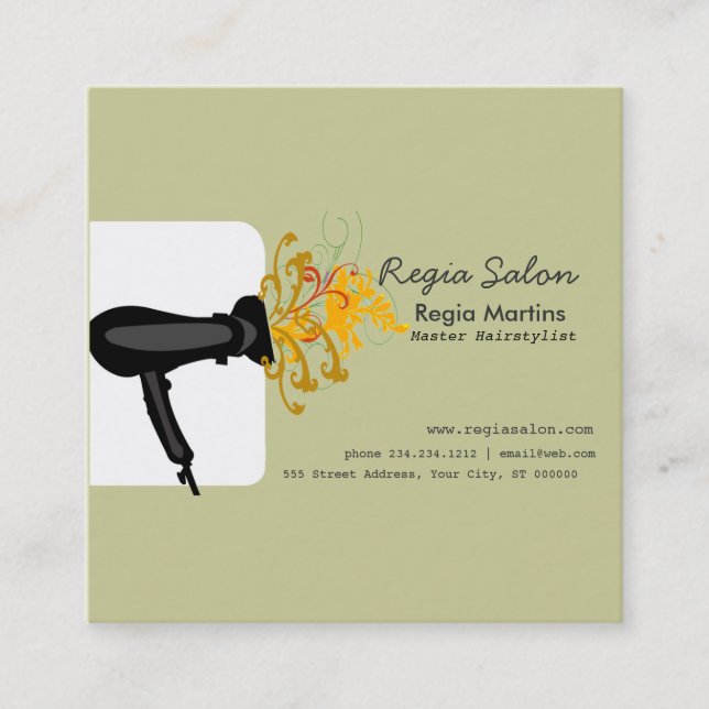 Moderner blühender Hairdryer Stylist-Haar-Salon Terminkarte (Vorderseite)