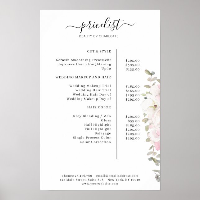 Moderner Blumen Preisliste Poster (Vorne)