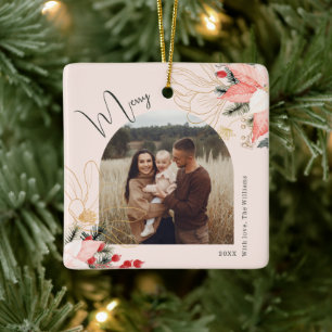 Moderner Blumenbogen Frohe Weihnachtsfeiertage Keramikornament