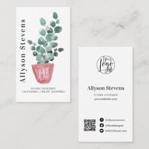 Moderner Blumendesigner Pflanze weiß Logo qr Visitenkarte