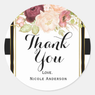 Moderner Blumenglam Schwarz-weißer Streifen Chic G Runder Aufkleber