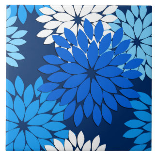 Moderner BlumenKimono-Druck, Blau, Aqua u. Marine Fliese