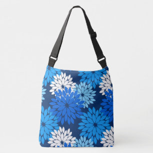 Moderner BlumenKimono-Druck, Blau, Aqua u. Marine Tragetaschen Mit Langen Trägern