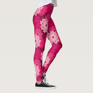 Moderner BlumenKimono-Druck, korallenrotes Rosa u. Leggings