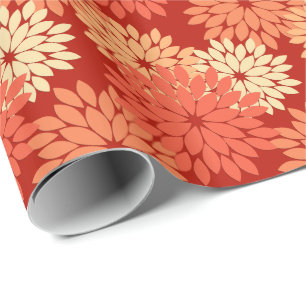 Moderner BlumenKimono-Druck, Mandarine Geschenkpapier