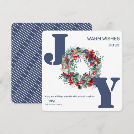 Moderner Blumenkranz Frohe Weihnachtsfreude blau Feiertagskarte