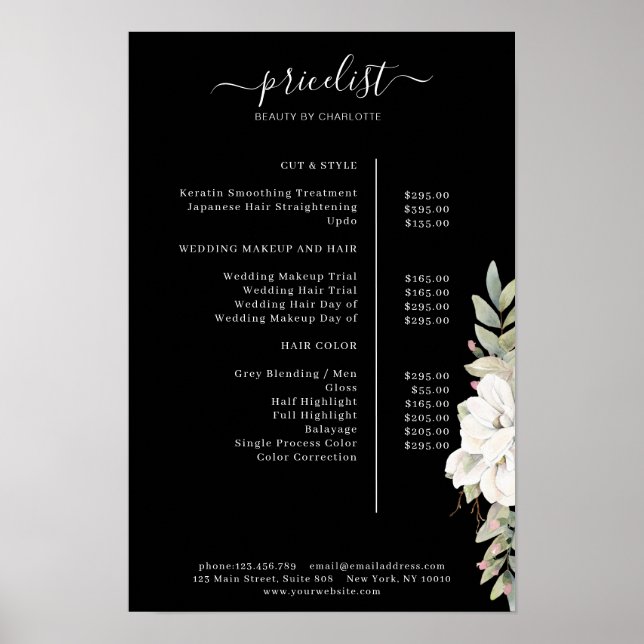 Moderner Blumenpreisliste Poster (Vorne)
