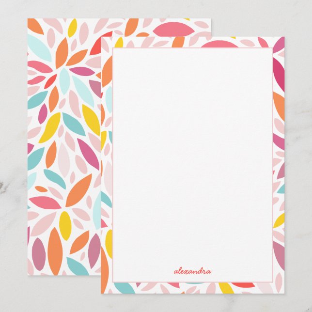 Moderner Blumenrosa Individuelle Name Multicolor P Dankeskarte (Vorne/Hinten)