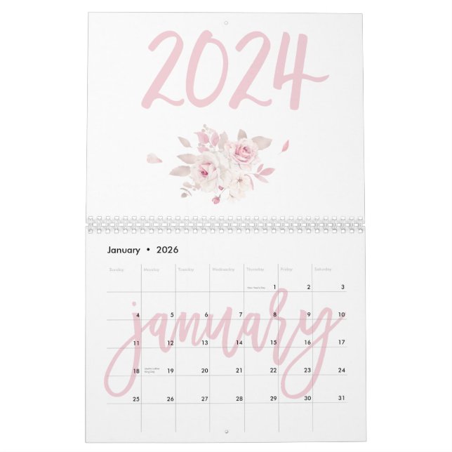 Moderner Blumenrosa Kalender 2024 (Jan 2026)