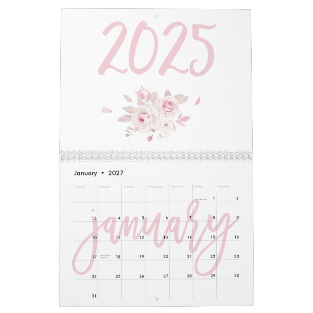 Moderner Blumenrosa Kalender 2025 (Jan 2027)