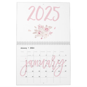 Moderner Blumenrosa Kalender 2025
