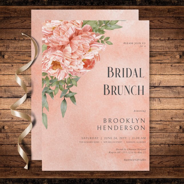 Moderner Blush Peach Peonys Blumenbridal Brunch Einladung (Modern Blush Peach Peonies Floral Bridal Brunch Invitation)