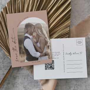 Moderner Bogen   Foto des QR-Codes für Lachs Save  Einladungspostkarte