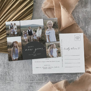 Moderner Bogen   Graue Multi-Foto-Familie Neujahr Feiertagspostkarte