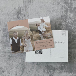 Moderner Bogen   Lachs - QR - Code 2 - Foto Save t Einladungspostkarte