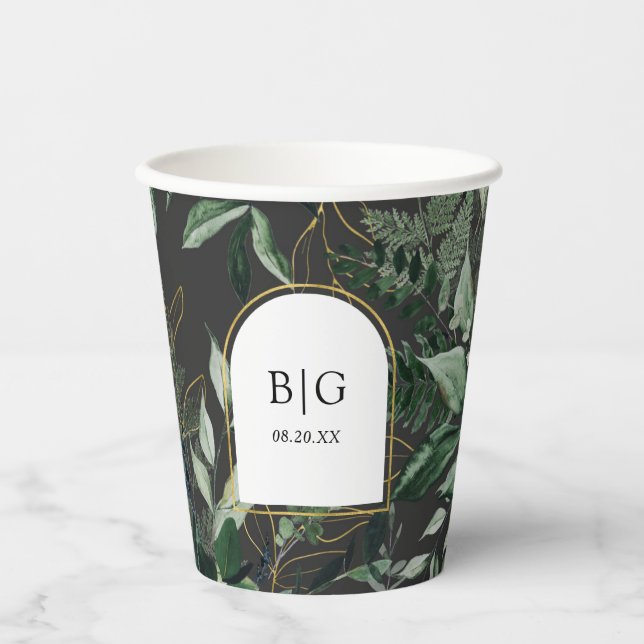 Moderner Bogen mit Aquarellduft Hochzeit Pappbecher (Vorderseite)