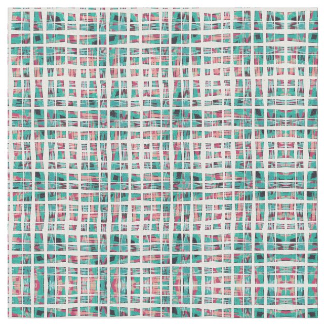Moderner Bohemischer Hipster Aquamarin Coral Black Stoff (Nahaufnahme)