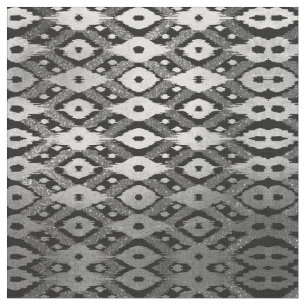 Moderner Bohemischer Silberschwarzer Glitzer Ikat- Stoff