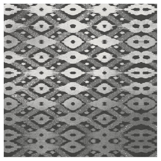 Moderner Bohemischer Silberschwarzer Glitzer Ikat- Stoff (Nahaufnahme)