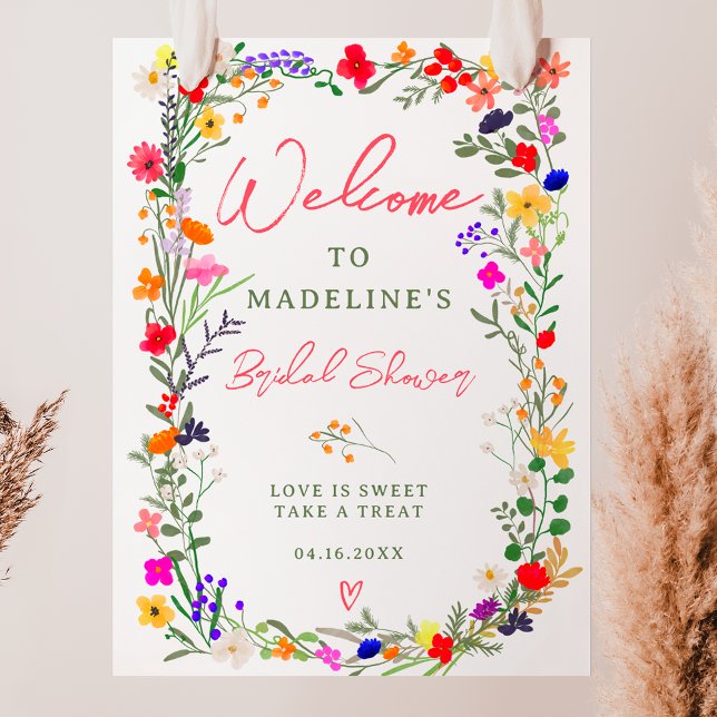 Moderner böhmischer, heller Wild-Blume Begrüßung Poster (Modern boho bright wild flowers bridal welcome poster)