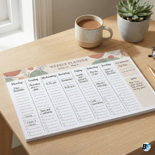Moderner Boho-Abstrakter Botanischer Wochenplaner Notizblock