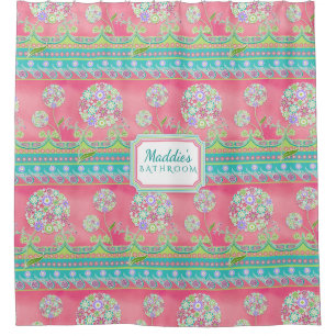 Moderner BOHO Chic Hot Pink Kronleuchter Blumentep Duschvorhang