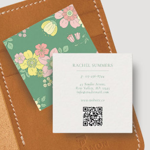 Moderner Boho Floral Square QR Quadratische Visitenkarte