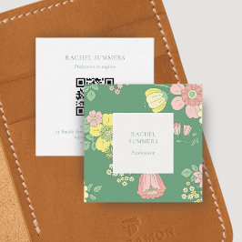 Moderner Boho Floral Square QR Quadratische Visitenkarte