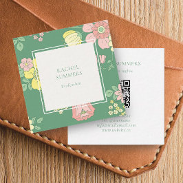 Moderner Boho Floral Square QR Quadratische Visitenkarte