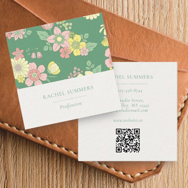 Moderner Boho Floral Square QR Quadratische Visitenkarte (Von Creator hochgeladen)