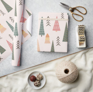 Moderner Boho Minimalistischer Weihnachtsbaum Geschenkpapier