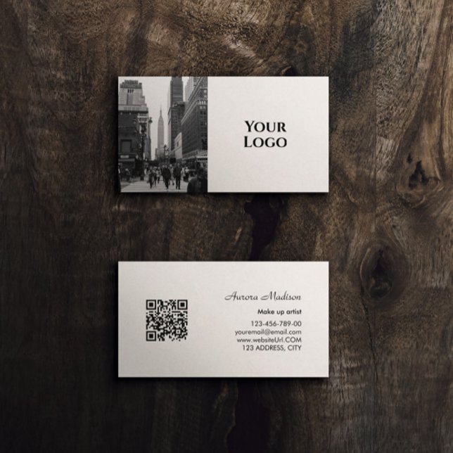Moderner Boho QR Code Schwarzweiß mit Foto Visitenkarte (Modern Boho QR Code Black and White with photo Business Card)
