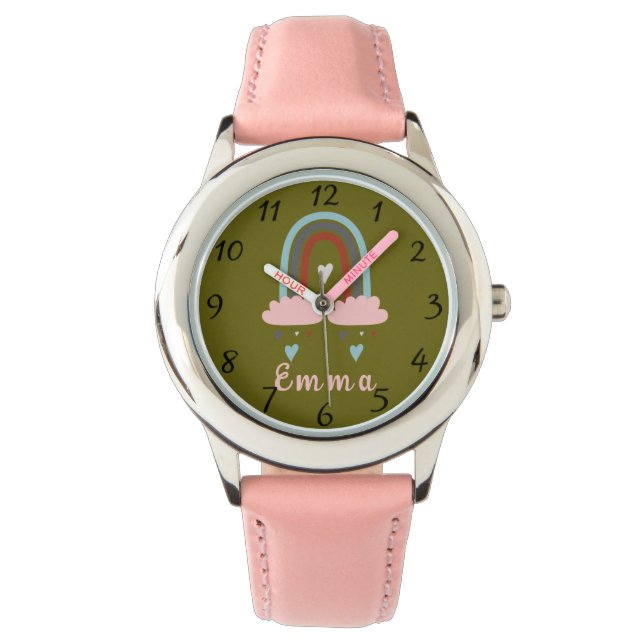 Moderner Boho Rainbow mit Personalisiertem Namen Armbanduhr (Vorderseite)