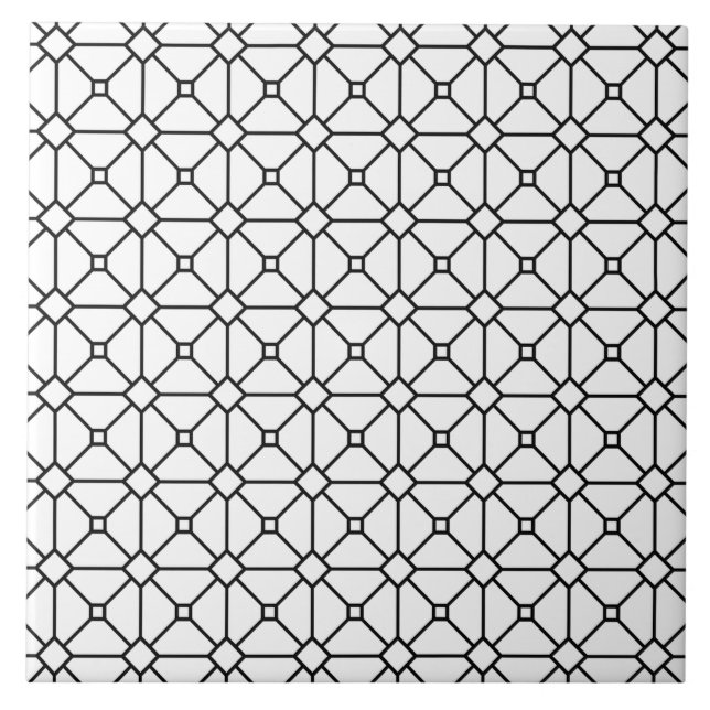 Moderner Boho Schwarz-Weiß-Muster Rhombus Fliese (Vorderseite)