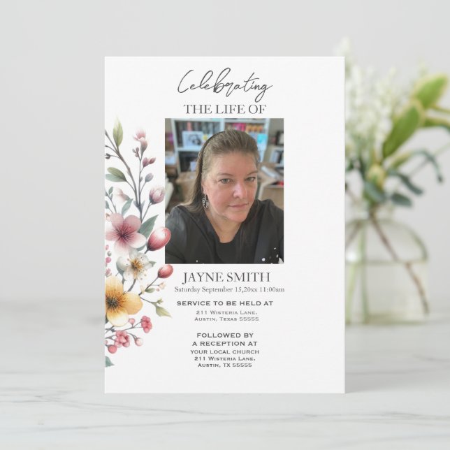 Moderner botanischer Beerdigungsservice e-vite Einladung (Stehend Vorderseite)