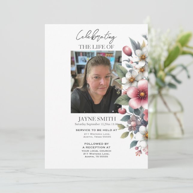 Moderner botanischer Beerdigungsservice e-vite Einladung (Stehend Vorderseite)