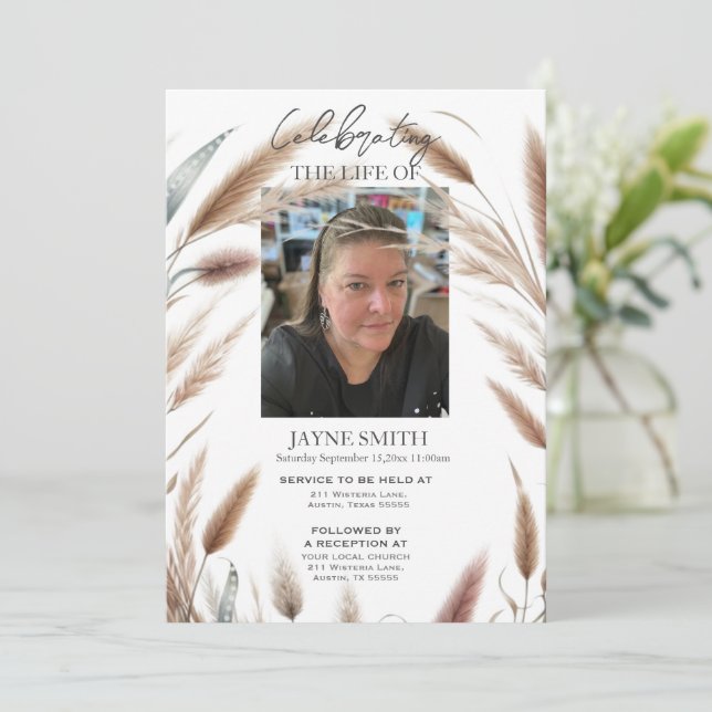 Moderner botanischer Beerdigungsservice e-vite Einladung (Stehend Vorderseite)