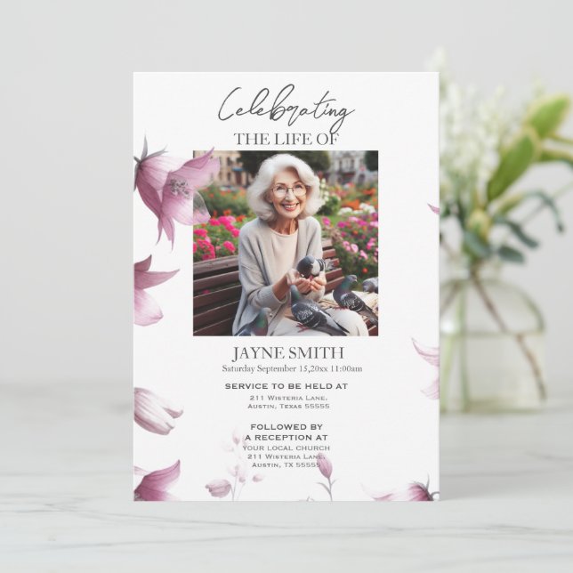 Moderner botanischer Beerdigungsservice e-vite Einladung (Stehend Vorderseite)