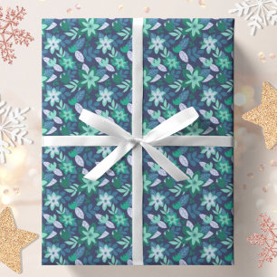 Moderner botanischer dunkler Blumenweihnachtsurlau Geschenkpapier