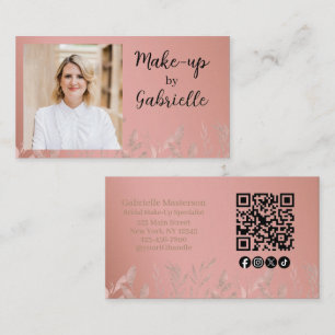 Moderner Botanischer Dusty Rose Boho Foto QR Code Visitenkarte