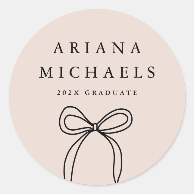 Moderner Bow Blush und Black Abschluss Runder Aufkleber (Vorderseite)