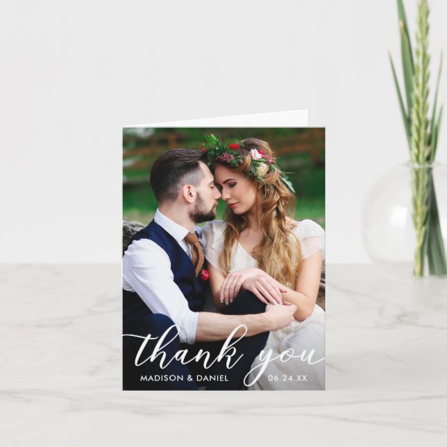 Moderner Brauereihof Hochzeit Foto Vielen Dank Dankeskarte (Vorderseite)