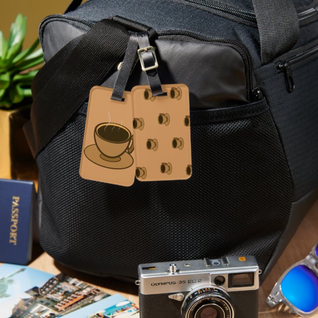 Moderner brauner, gemütlicher Kaffee-Cup im Mittel Gepäckanhänger (Vorderseite & Rückseite)