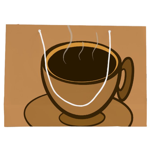 Moderner brauner, gemütlicher Kaffee-Cup im Mittel Große Geschenktüte (Rückseite)
