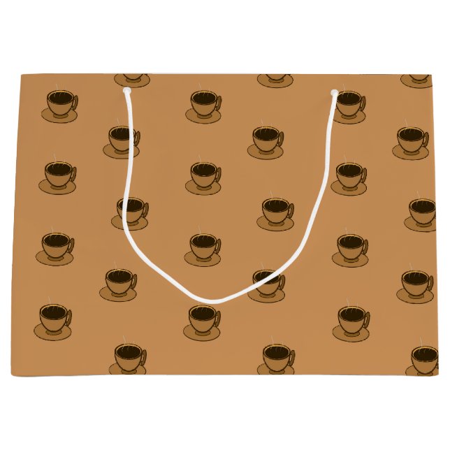 Moderner brauner, gemütlicher Kaffee-Cup im Mittel Große Geschenktüte (Vorderseite)
