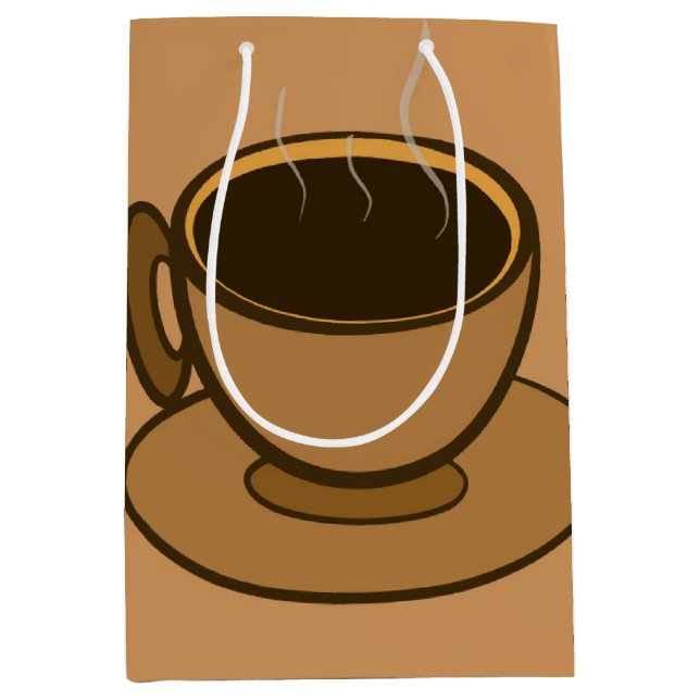 Moderner brauner, gemütlicher Kaffee-Cup im Mittel Mittlere Geschenktüte (Vorderseite)